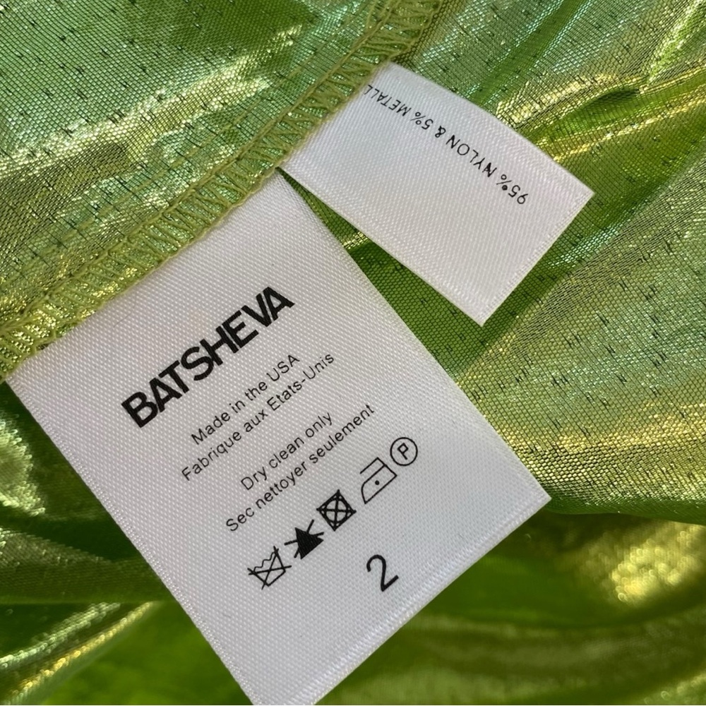 Batsheva NWT Metallic Green Ruffled Mini Dress with Pockets Size 2 - Picture 9 of 11